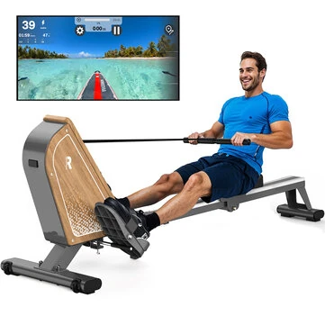 Bominfit OR3WG Magnetic Rowing Machine - FSC Eco-friendly Wood Certified, 2 Ultra-quiet Flywheels, 16 Levels, 160KG Capacity & APP Connectivity, Foldable Space-Saving for Home