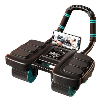 Bominfit 4 Wheel 6 Elbow Support Smart Brakes Abdominal Exerciser with Phone Holder Auto Silent Rebound Home Gym Fitness Equipment for Exercise Abs