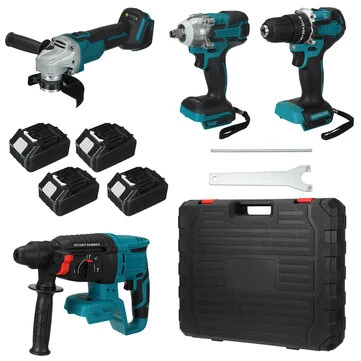 Drillpro Multi-Tool Combo Kit with 800N.m Electric Wrench 125mm Angle Grinder High Speed Electric Drill and Four-function Rotary Hammer