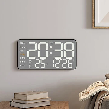 Electronic Wall Clock Temperature Humidity Display Metal Brushed Multifunctional Wall Clock Digital LED Electronic Alarm Clock