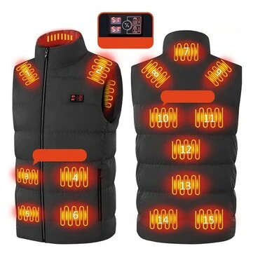 TENGOO HP-15 Uniex Heated Vest- 15 Areas Heating Temperature, with Digital Display, USB & DC Electric Thermal Clothing Winter Warm Vest Outdoor Sports Coat