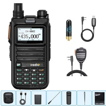 iRadio DM-UV4R DMR Digital Analog Walkie Talkie Dual Mode 1024 Channels AES-256 Encryption UHF VHF Wide Frequency Range NOAA Weather Alerts Type C Charging Two Way Radio