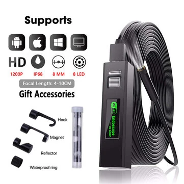 8mm 1200P Endoscopic Wifi Camera Endoscope For Android/Iphone IOS Mobile Smartphone Car Inspection Tools Single Dual Lens Soft Cable