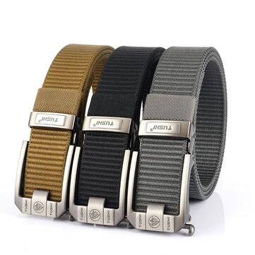 TUSHI 120cm Men Tactical Belt Quick Release Outdoor Military Metal Belt Soft Wear-resistant Nylon Sports Ratchet Belt