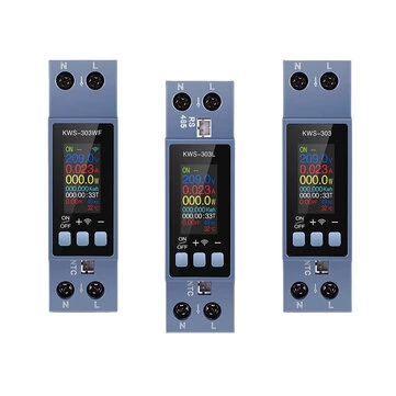 KEWEISI 8-in-1 Energy Meter Voltage Current Power Monitoring TFT Screen WiFi Remote Control Din Rail Installation Overvoltage Undervoltage Protection