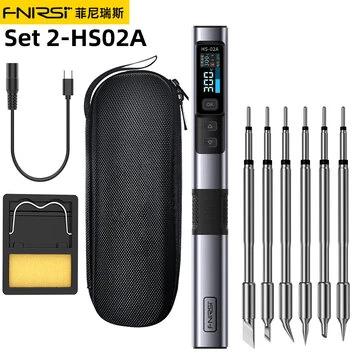 FNIRSI HS-02A Smart Soldering Iron with 6 Tips High-Power 100W Adaptable to Quick Charging PD/QC Protocol Wide Temperature Range 180-842°F Featuring Adaptive Power Efficiency 0.96 IPS HD Color Screen