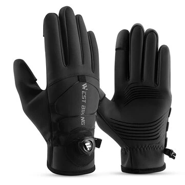 WEST BIKING Self-locking Cycling Gloves Windproof Warm Fleece Sports Gloves Waterproof Flip-on Touchscreen Non Slip Skiing Gloves