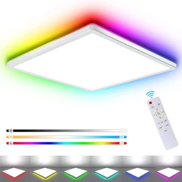 Elfeland 24W 30cm LED Square Ceiling Light With RGB Ambient Backlight Remote Control APP Control Dimmable Modern Ceiling Lamp