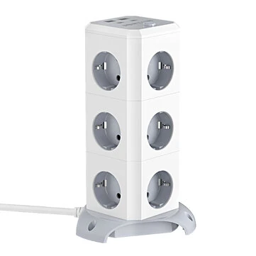 BlitzWolf BW-EC3 3-Layer Vertical Cube EU Socket Plug Power Outlet Extender with 12 AC Outlets / 2 USB-A / 2 USB-C for MacBook iPad Game Office Home