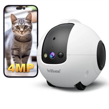 SriHome DH013 4MP HD Smart Pet Camera WiFi Mobile Robot 10000mAh Battery Night Vision Two Way Audio for Monitoring and Playing with Pets