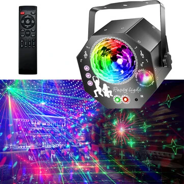 Elfeland RGB LED DJ Disco Magic Ball Stage Light with 4-in-1 Effects UV Light & 64 Patterns for Holiday Christmas Party Club KTV Disco Dance Floor Lighting