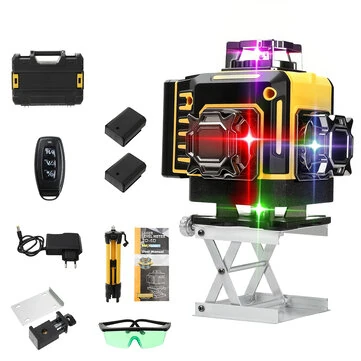 New 16 Lines 4D Laser Level Remote Control 4 Colors Beam 360° Horizontal ＆ Vertical Powerful Lines Laser Levels Power Display 2 Batteries