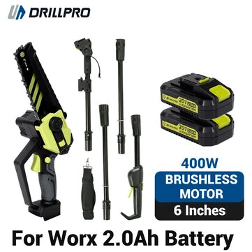 Drillpro Cordless Saw 2-IN-1 Brushless Motor Tree Trimmer 6 Inch Chainsaw Telescopic Extension Pole for Worx 2.0Ah Battery 78.74 Inch Max Reach Battery Powered Chain Saw
