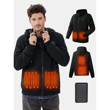 Auxo 4-Zone Men Heated Hoodie with 20000mAh Power Bank, Zip Up Fleece Hooded Sweatshirt Up to 20 Hours Warmth