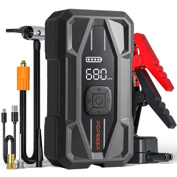 POPDEER PD-JA5 5000A Jump Starter with Air Compressor 150 PSI Tire Inflator 12V 37Wh Power Bank PD30W Type C Quick Charge LCD Display Flashlight Storage Case Suitable for 10L Gas or 8L Diesel Engines