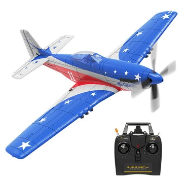 Volantexrc Mini Mustang P-51D Miss America EPP 400mm Wingspan 2.4G 4CH 6-Axis Gyro One Key Aerobatics XPilot Stabilization System RC Airplane Trainer RTF for Beginner