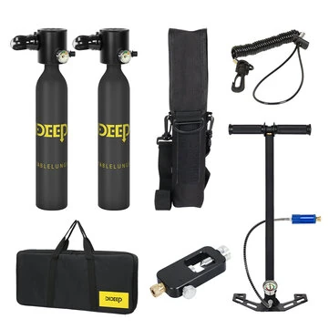 [EU Direct] [Off-season Clearance] DIDEEP 0.5L*2 Mini Scuba Diving Oxygen Cylinder Equipment Oxygen Tank Underwater Breather Diving Lung Air Tank Set with Pump,Tank Inflatable Adapter, Storage Bag, Automatic Air Compressor Optional