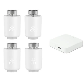 4Pcs Tuya Zigbe Smart Thermostat Radiator Valve Temperature Schedule Setting Window Open Detection Function APP Remote Voice Control Work with Alexa Google Assistance