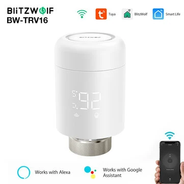 BlitzWolf® BW-TRV16 WiFi Smart Thermostatic Radiator Valve Intelligent Thermostat Temperature Controller Programmable Set Schedules APP & Voice Control Work with Alexa Google Home