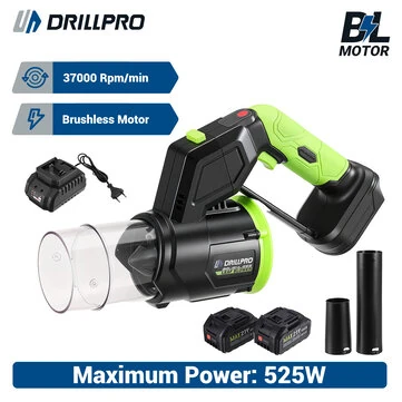 Drillpro Brushless Garden Blower 525W 4-Speed Settings 50 m/s Wind Speed 37000 RPM Compatible with 18V Battery Lightweight Portable Yard Cleaner