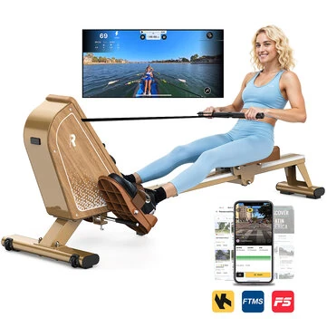 [EU Direct] Bominfit OR3WB Magnetic Rowing Machine - FSC Eco-friendly Wood Certified, 2 Ultra-quiet Flywheels, 16 Levels, 160KG Capacity & APP Connectivity, Foldable Space-Saving for Home