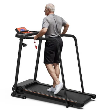 [EU Direct] Bominfit JK0805L Elderly Rehabilitation Walking Pad Treadmill with Extended Handrail - Top Speed 12km/h, 2.5HP Quiet Motor, LED Display with 12 Programs, Safety for Senior Recovery Fitness