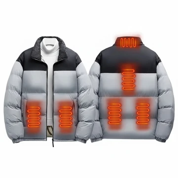 TENGOO 6 Zones Fashionable Color-blocked Heated Jacket for Men Women 3 Temperature Levels Winter Warm Bread Style Outerwear Loose Fit