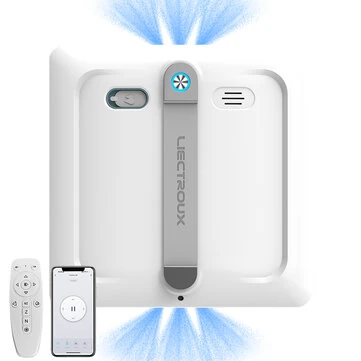 [EU Direct]Liectroux S9 Smart Window Cleaning Robot,With 2 Roller Brushes, 6-Way Water Pump Spray,Brushless Motor,9kpa Suction,Frameless Works,8 Microswitches,Safety Rope & Power Cord 2 In 1,App & Remote Control,Voice Prompts