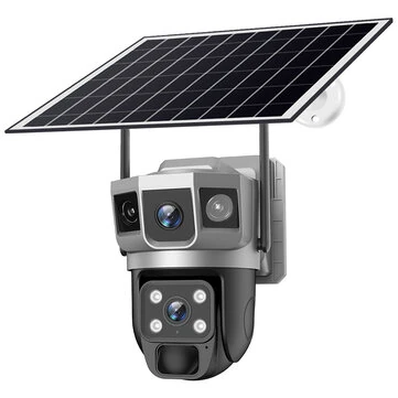 V380 Pro 12MP Solar Powered Three-lens Camera 4G/WiFi Wireless PTZ PIR Motion Detect Night Vision Two Way Audio IP66 Waterproof Outdoor CCTV Security Camera