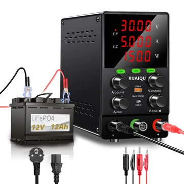 Upgraded KUAIQU SPS-S Power Supply OCP OVP Adjustable Power Supply 0-120V 0-10A 150W 300W 360W USB-C USB-A fast Charging Compact Multi Display Protection Lab DIY