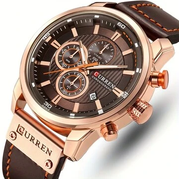 CURREN Men Leather Strap Sport Watches Six-hand Chronograph Wristwatch Waterproof Watches Multifunctional Quartz Watch