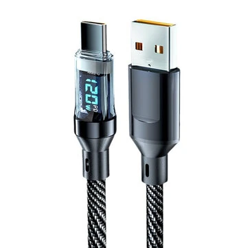 120W USB-A to Type-C Cable with Digital Display Fast Charging Data Transmission Copper Core Line 1M/2M Long for iPhone 15 15 Plus for Huawei Pura 70 Ultra for Xiaomi Civi 4 Pro for Samsung Galaxy S24