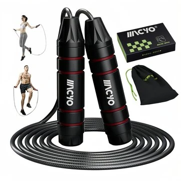 MACYO 3M Adjustable Professional Jump Rope with Adjustable - Detachable Steel Cable, 6 Rotating Bearings, Foam Handle, for Fitness, Boxing