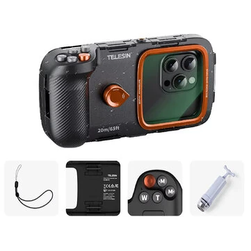 TELESIN Diving Waterproof Phone Camera Shoot Hand Grip Phone Case Holder Shooting Aid Remote Control Handle for Smart Phone
