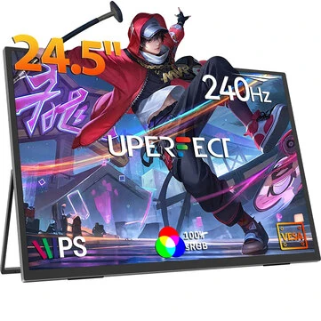 UPERFECT 24.5inch 240Hz Portable Gaming Monitor 1MS Response FHD 1920x1080 IPS USB-C HD AMD FreeSync External Second Screen with Stand Eye Care External Display for Laptop Phone