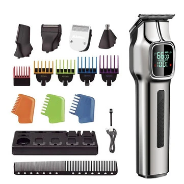 MARSKE MS-5077 5-in-1 Hair Clipper & Trimmer Kit with Chargine Base LED Display 5 Heads for Beard Nose Body Grooming 180Min Use & USB Charging