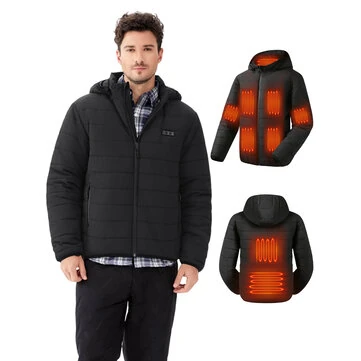 Auxo 9-Zones Men Heated Hooded Jacket with 20000mAH Power Bank - Waterproof Lightweight Warm Electric Heating Coat for Winter Outdoor