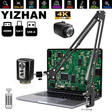 XHU6001 4K Digital Microscope for HDMI Camera 160X Sony IMX415 Sensor Magnification USB Output High Brightness Adjustable Light Source Long Working Distance Plug and Play Photography Video Recording