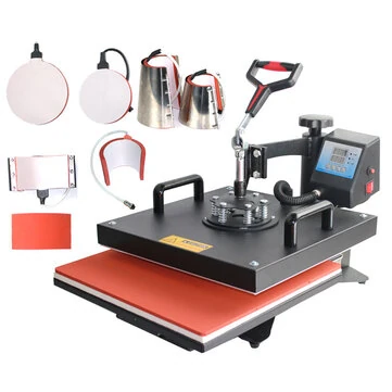 HM-8IN1 Combo Heat Press Machine 8 in 1 Multifunction Swing Arm Heat Transfer Printing Machine 38x38cm for T-Shirts Mugs Hats Plates Craftsmanship