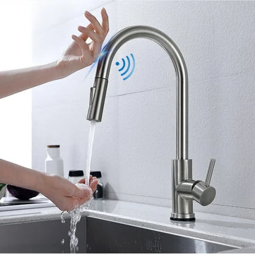 AGSIVO Smart Touch Kitchen Sink Faucet 360 ° Rotation with Pull Down Sprayer Motion Sensor Cold Hot Mixed Tap SUS 304 Stainless Steel Brushed Nickel