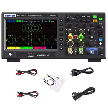 Hantek DSO2D50 Digital Storage Oscilloscope 500MHz Bandwidth 2 Channel Input 7 Inch Touchscreen 2GS/s Sampling Rate Waveform Generator 800x480 Display