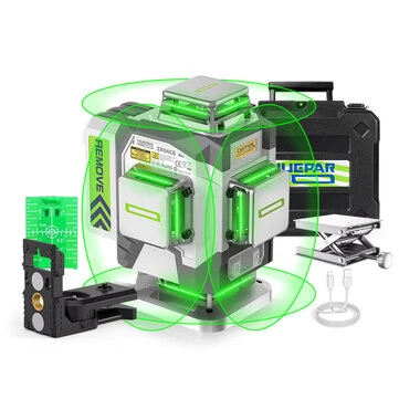 Huepar ZK04CG 4D 16 Lines Green Laser Level 4x360 Pulse Mode Self-Leveling ±2mm/10m Accuracy Rechargeable 8000mAh Battery IP54 Type-C Remote Control Easy Alignment Construction Tool