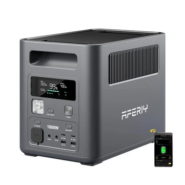 Aferiy P180 Nomad1800 1800W 1024Wh Power Station Support APP LiFePO4 Battery Solar Generator + 100W/200W/400W Solar Panel Optional, UPS Pure Sine Wave, 9 Output Ports,1.3 Hours Fast Charging, for Outdoor Camping RV Home Emergency Backup Power EU Plug