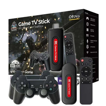 [64G] GAMESTREAM Q9Pro Android TV Game Stick with Dual Wireless Gamepads Amlogic S905Y2 36000+ Games Built-in Chromecasts Support WiFi-6 2-in-1 TV Game Player Console Set