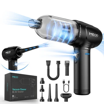 MECO ELEVERDE 4-in-1 Wireless Air Duster & Vacuum Cleaner | 6000mAh Long Battery & Type-C Fast Charging | 3-Gear Adjustable Power (Max 16KPa Suction) | for Computer, Car, Pet Hair Cleaning | with LED Light & Power Display