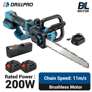 Drillpro 12 Inch Telescopic Brushless Electric Lithium Chainsaw 200W 11m/s Chain Speed Rechargeable Cordless Saw for Cutting Pruning
