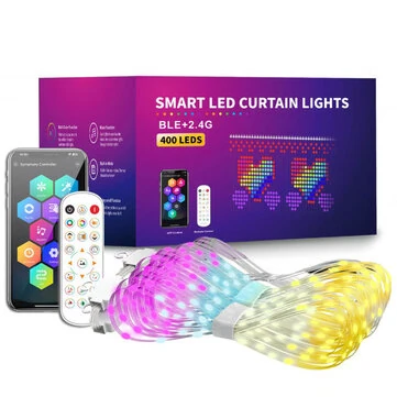 Elfeland 1M/2M/3M 400LEDs Smart LED Curtain Strip Lights DIY Programmable Pixel Lights with APP Control RGB Color Changing Music Sync Indoor Outdoor Holiday Party Decorations