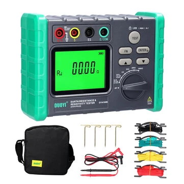 DY4100A DY4100B High Accuracy Digital Grounding Resistance Tester Multi Gear Voltage Meter Soil Resistivity Measurement AC DC Photovoltaic Voltage Tester Wide Testing Range Large Backlit Display Screen