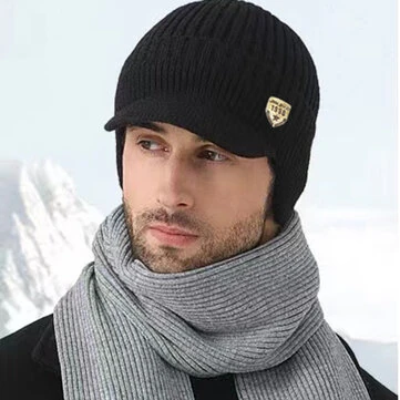 Collrown Men Winter Knitted Hat Outdoor Cycling Ear Protection Warmth Peaked Cap Riding Thick Earmuffs Beanie Hats
