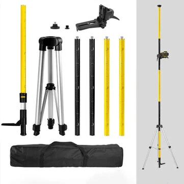 KAIWEETS KT-100P Laser Level Tripod Kit 3.7m Telescopic Rod Adjustable Stand Aluminum Construction with 1/4 20 and 5/8 11 Mount Size Portable Measurement Equipment